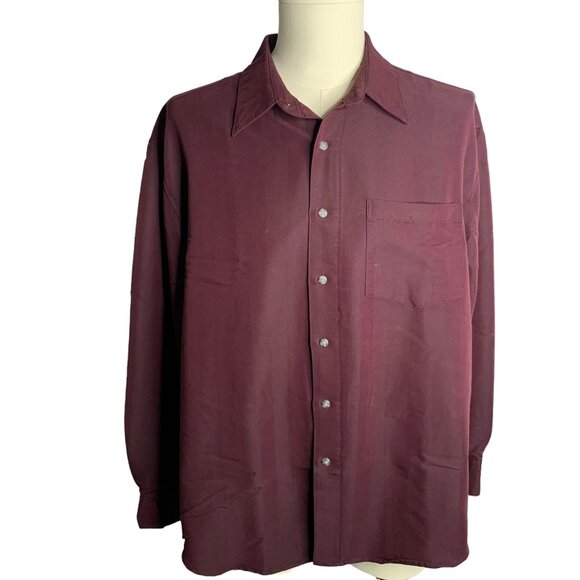Vintage 90s JF J Ferrar Button Up Shirt L Maroon Red Striped Long Sleeve Pocket - Picture 1 of 7